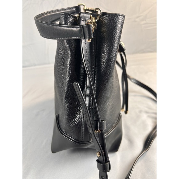 Michael Kors Black Pebbled Leather Bucket Bag Drawstring Crossbody - Picture 4 of 10